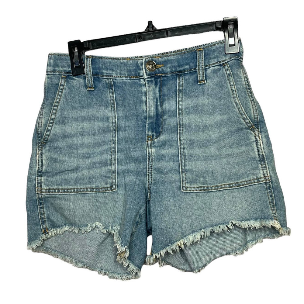 Aerie Women's High Waisted Patch Front Frayed Hem Blue Shorts Size XS